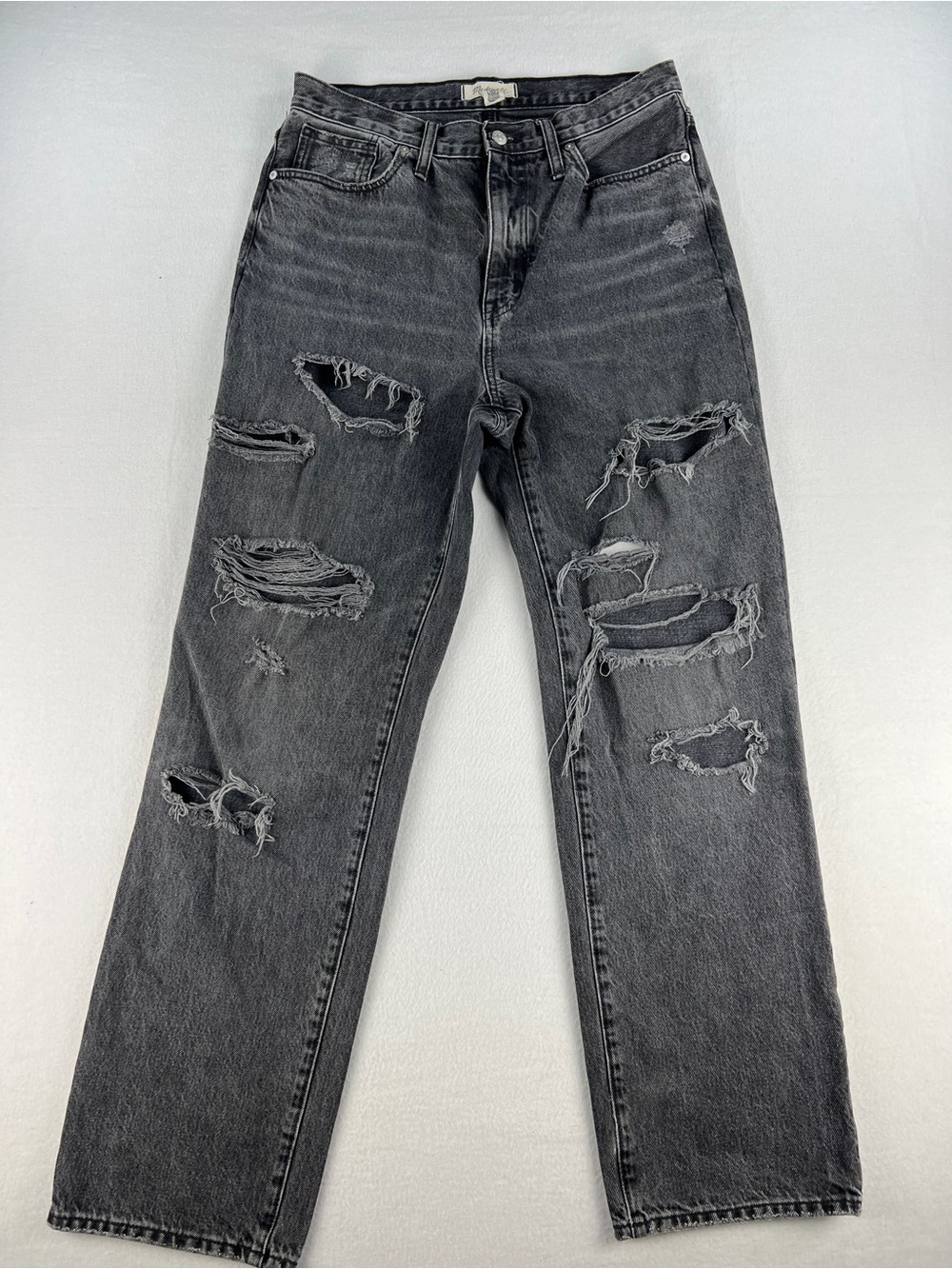 Madewell Womens Distressed Baggy Straight Leg Jeans Light Black Wash Size 28